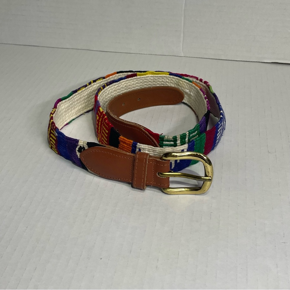 Multicolor Woven Belt with Gold Buckle